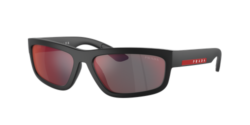 Prada Linea Rossa Man Sunglass PS 05ZS -  Frame color: Black Rubbered, Lens color: Dark Grey Mirror Blue/Red