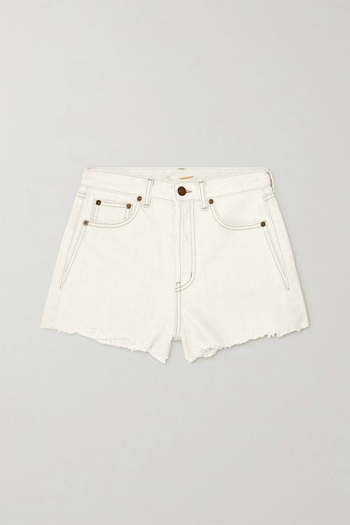 Distressed Denim Shorts - White - 25