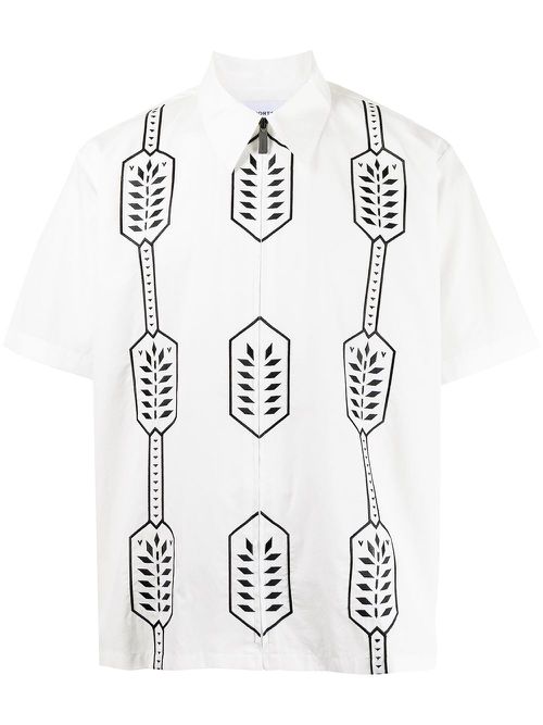 Geometric-print cotton shirt - White