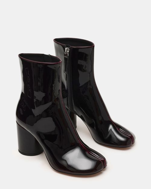 Steve Madden Women's Caro Dark Cherry Patent Block Heel Booties - Wine - - Leather