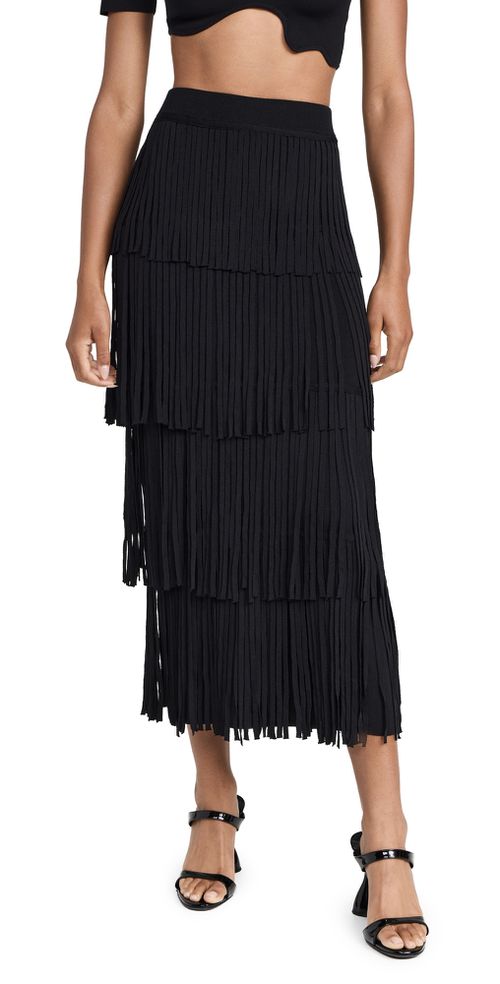 Za Za Knit Fringe Skirt Black