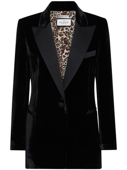 Single-breasted velvet blazer - Black