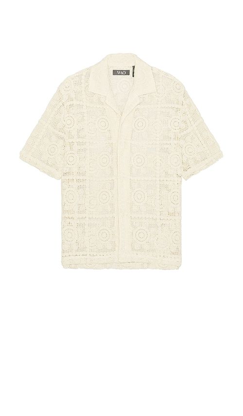 WAO Floral Crochet Camp Shirt in Natural - Cream. S also in