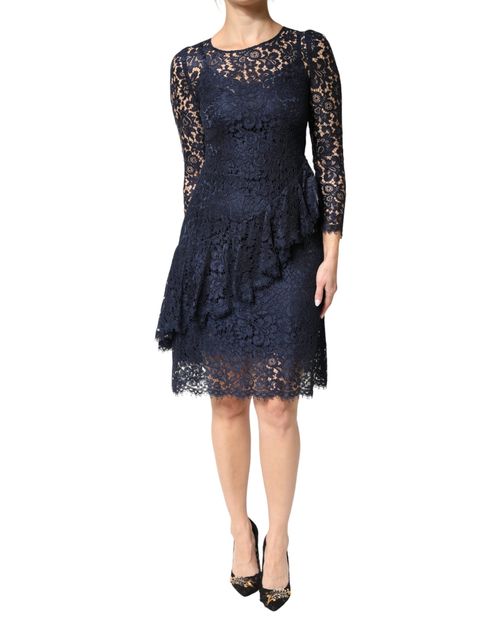 Lace Ruffle A-Line Dress — Blue
