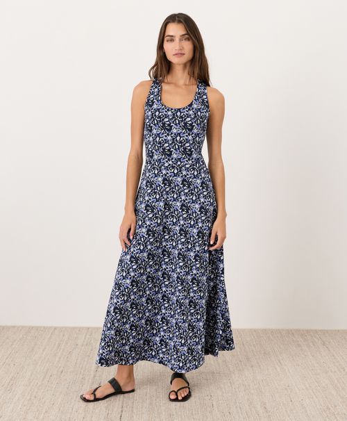 Women's Paradise Petals Navy Blue Fit & Flare Open Back Maxi Dre
