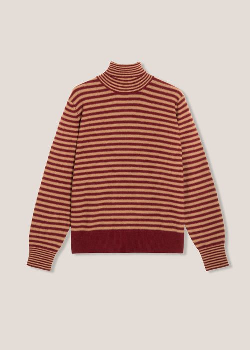 Aaitor Burgundy Wool Striped Turtleneck Brown Knitwear - Unisex