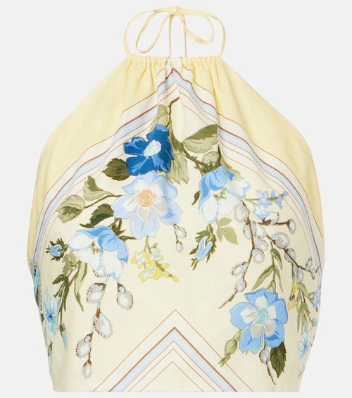 Floral linen and cotton crop top