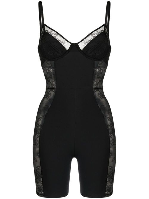 Floral-lace bustier-style playsuit - Black
