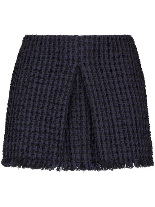 Navy Blue Tweed Frayed-hem Miniskirt