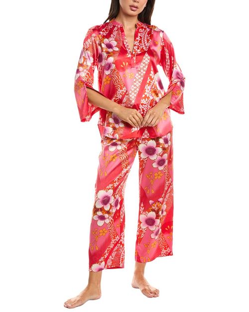 2Pc Magnolia Printed Satin Pajama Set