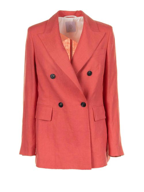 Double-breasted Coral Linen Jacket