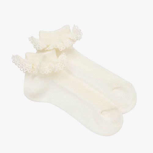 Girls Ivory Cotton Ruffle Socks