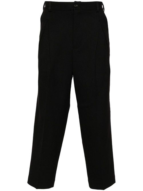 Button-fastening cotton tapered trousers - Black