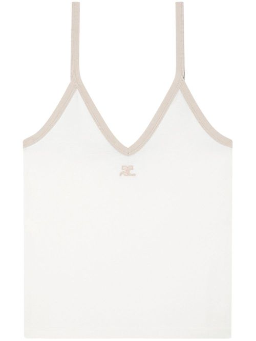 Contrast-trim cotton tank top - White