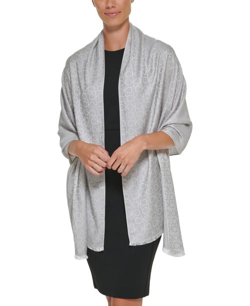 Monogram Ck Logo-Print Pashmina Wrap Scarf - Heathered Mid Grey