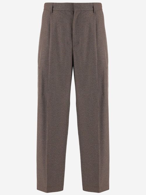 Checked Viscose-Blend Trousers — Brown
