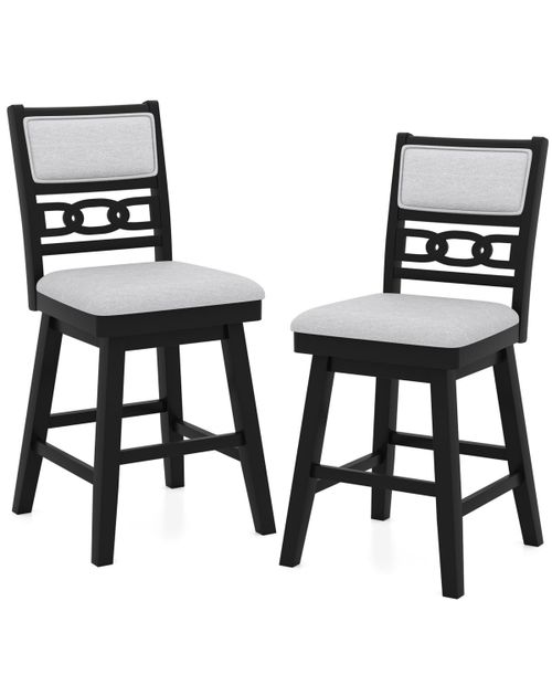 Set of 2 Bar Stools with 360degree(s) Rotation Seat and Padded Upholstered Back Support - Black