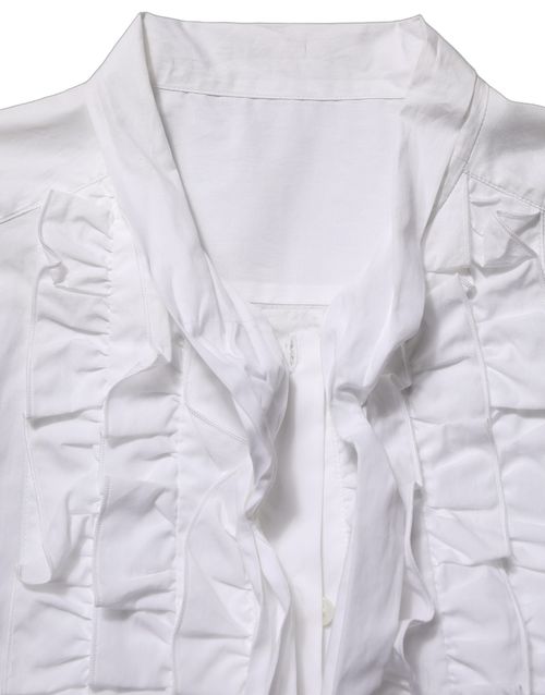 Ruffled Bib Cotton Blouse — White