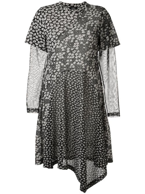 Floral print asymmetric dress - Black