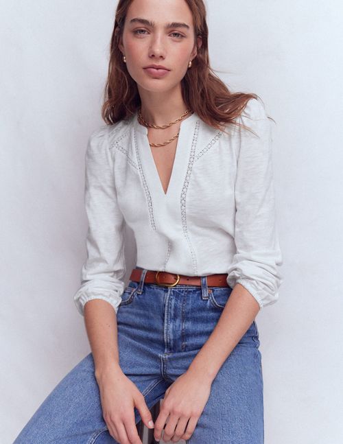 Women's Poppy Long Sleeve Top in White | Size 0