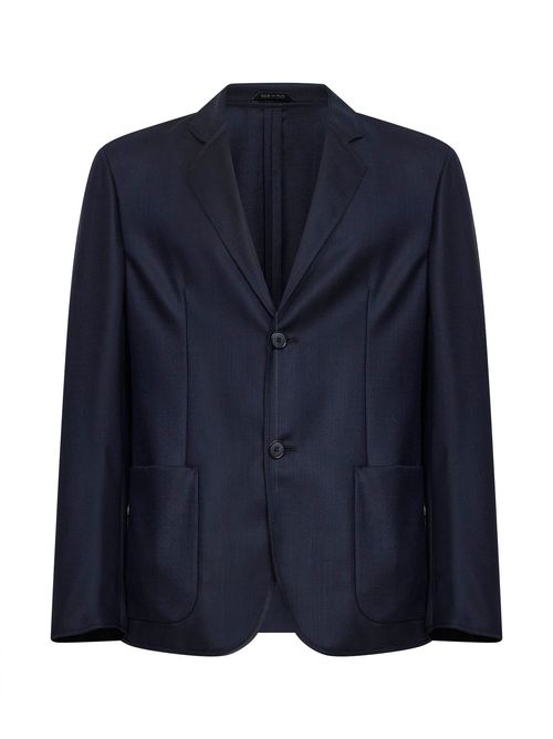 Chevron Wool-Cashmere Blend Jacket — Navy