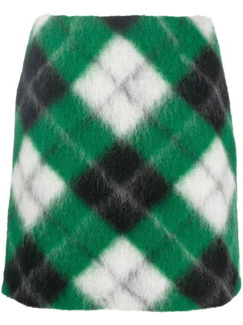 Check-print mini skirt - Green