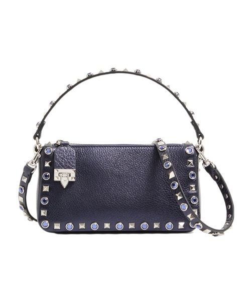 Garavani Rockstud Small Shoulder Bag In Laminated Calfskin With Cabochon Stones