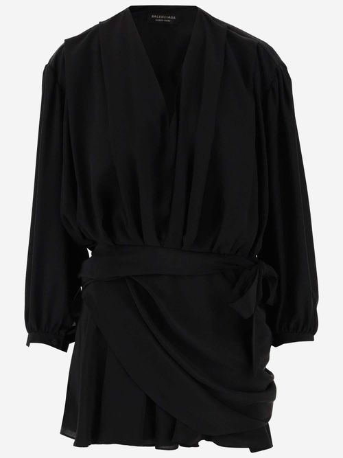 Draped Silk Dress — Black