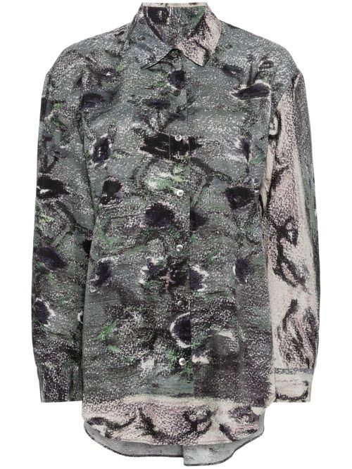 Abstract-print asymmetric shirt - Green