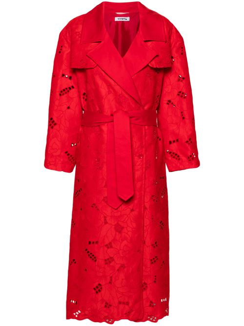 Broderie-anglaise trench coat - Red