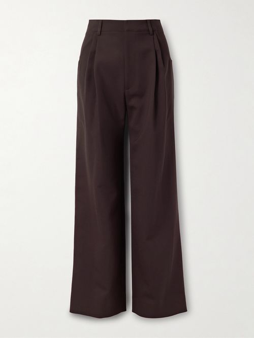 Annie Pleated Woven Wide-leg Pants - Purple
