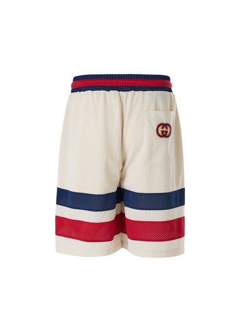 Logo-Embroidered Striped Shorts — Cream