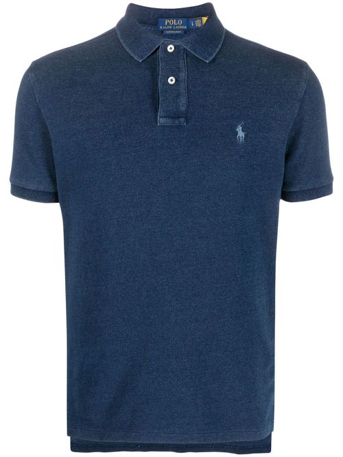 Embroidered-logo cotton polo shirt - Blue