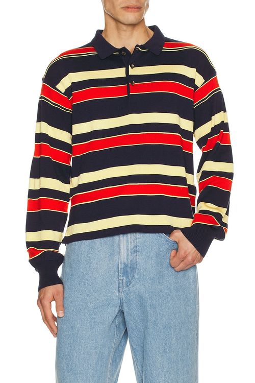 JW Anderson Knitted Rugby Polo in Navy - Blue,Red. L also in M, XL/1X