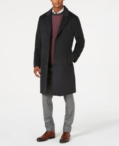 Men Signature Wool-Blend Overcoat - Dark Charcoal