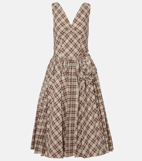 Checked cotton poplin midi dress