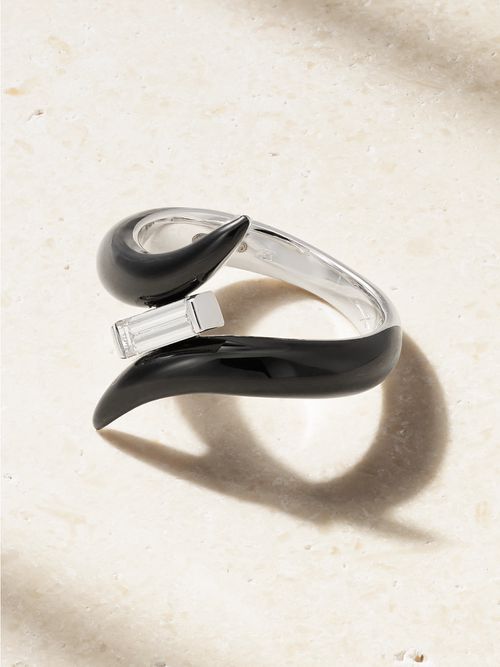 Oui 18-karat White Gold, Diamond And Enamel Ring - Black