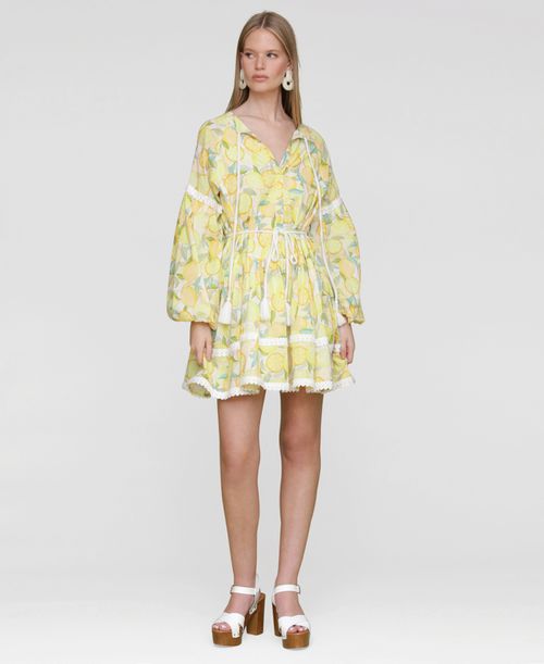 Women's Cotton Lemon-Print Split-Neck Prairie Mini Dress - Limoncello