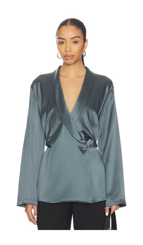 EAVES Sigrun Slouch Waist Robe Top in Charcoal. L. Also in M, S, XL