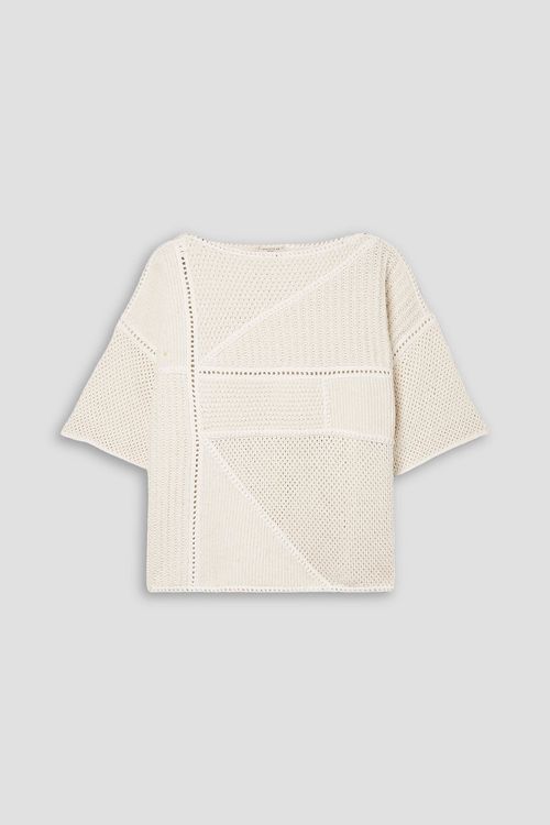 Sequin-embellished open-knit cotton-blend sweater