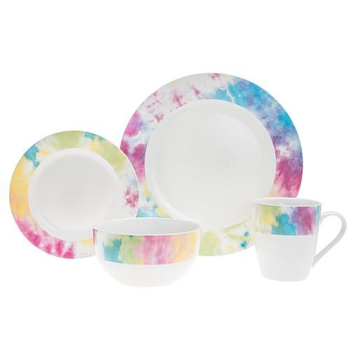 Rainbow Tie Dye 16-Piece Dinnerware Set