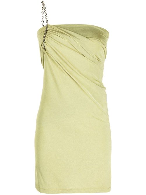 One-shoulder gathered dress - Green