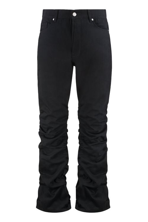 Gathered-Leg Cotton Jeans — Black