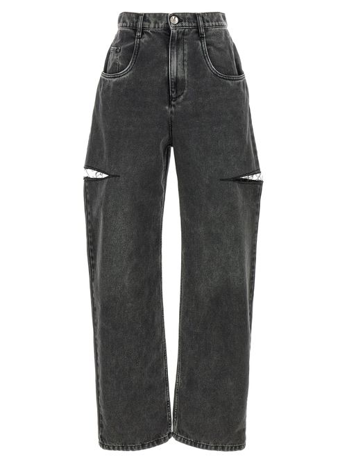 Cut-Out Straight-Leg Jeans — Black