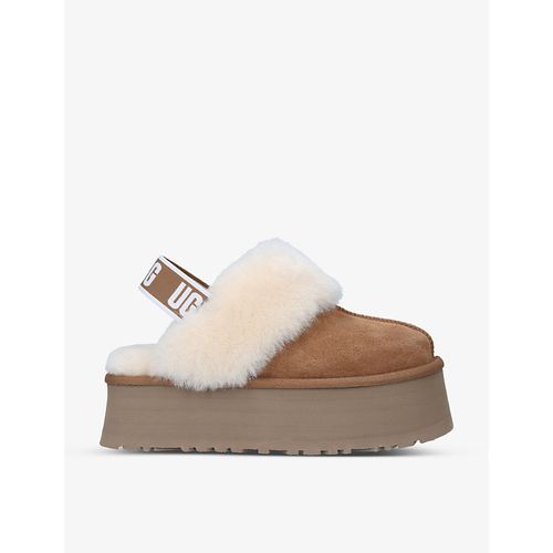 Womens Brown Funkette Suede and Sheepskin Platform Slippers 4