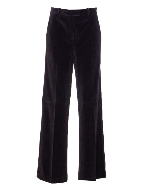 Cotton Velvet Wide-Leg Trousers — Black