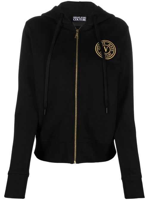 Logo-embroidered cotton hoodie - Black