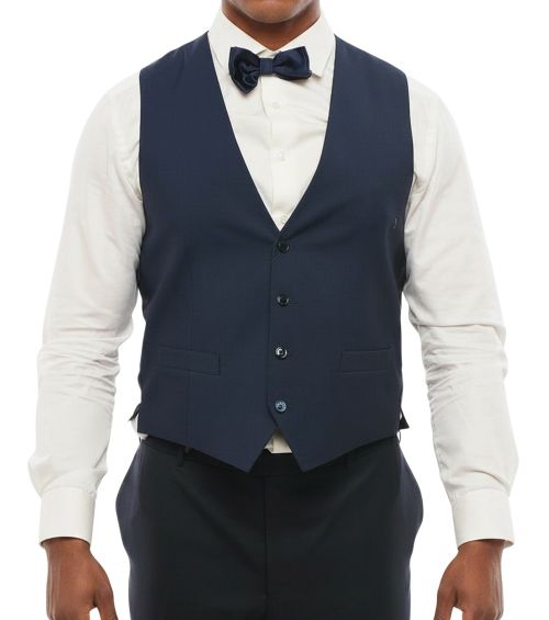 Blue Solid V Neck Waistcoat