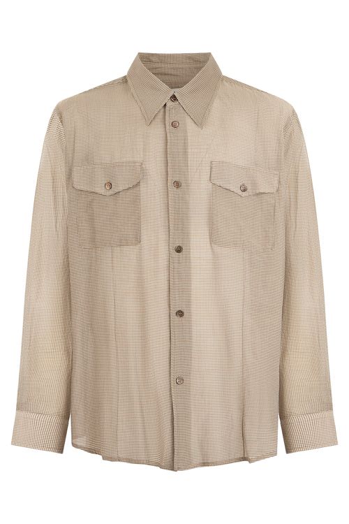 Classic Checkered Silk and Cotton Long-Sleeved Shirt