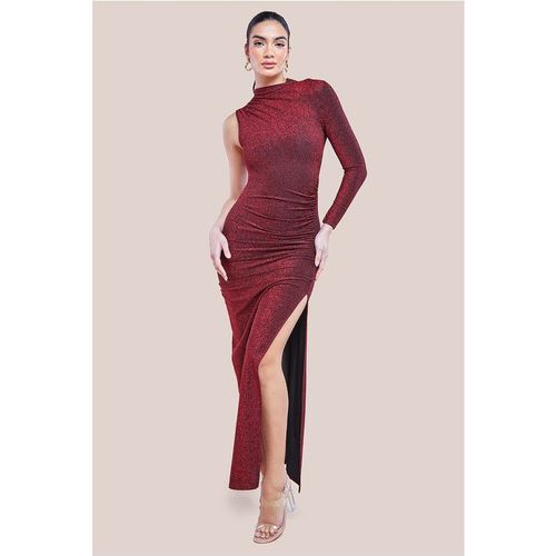 Goddiva Open Lurex Back One Sleeve Maxi Dress - Red